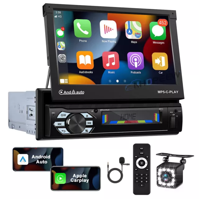 Single 1DIN Autoradio 7" Touchscreen Bildschirm Apple Carplay Bluetooth + Kamera