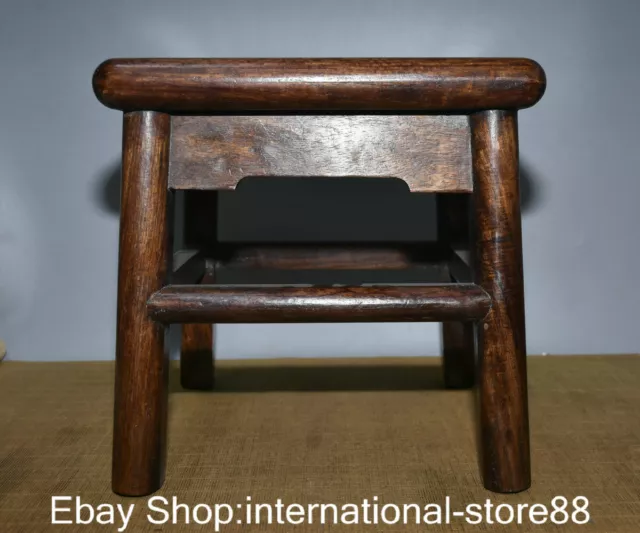 11.2" Rare Old Chinese Huanghuali Wood Hand Carving 4 Feet Seat Square Stool