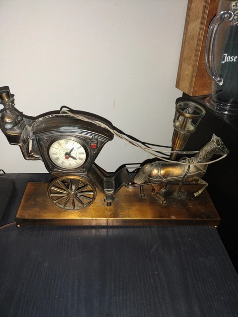 United Sessions Clock #701 Bronze Brass Horse Carriage Hansom Cab 2