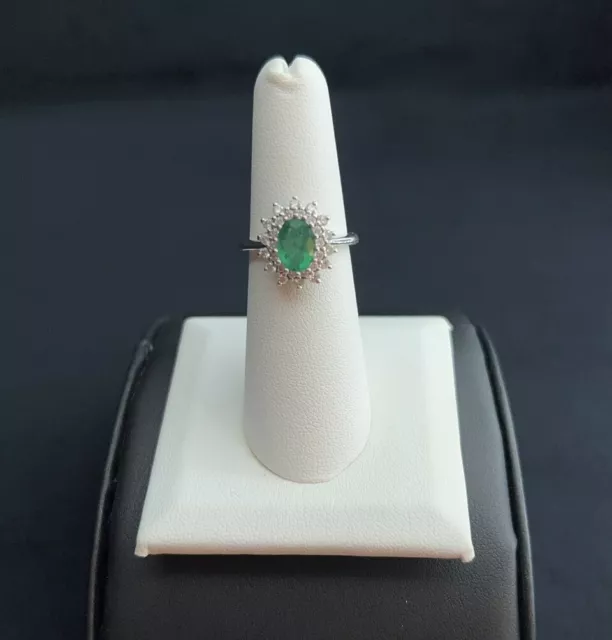 1.55ct Vivid Green Columbian Emerald Natural Diamond 18K White Gold Ring Size 6