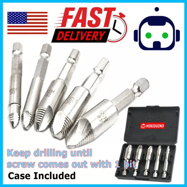 5Pcs Damaged Screw Extractor Remove Set Screws Bolt Extract Drill Bit Tool