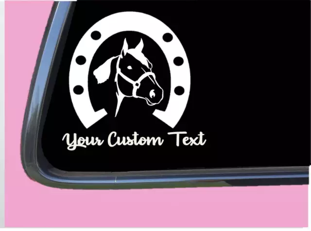 Custom Text Horse shoe tp 927 vinyl decal sticker Equestrian Trailer Personalize