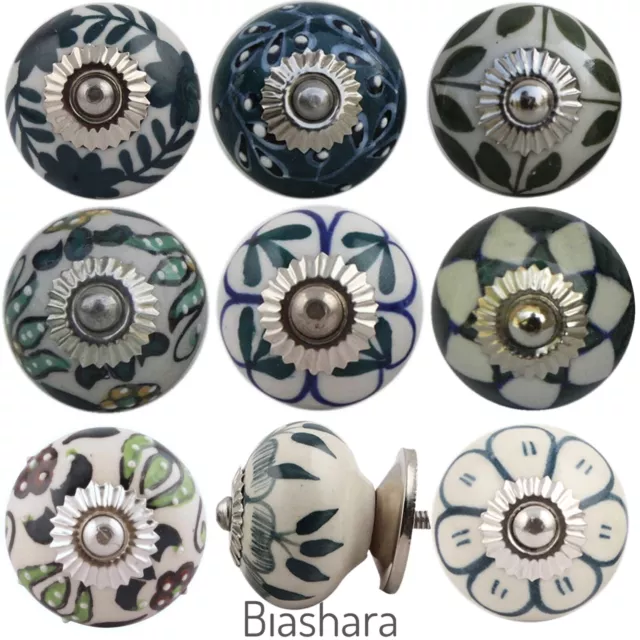 DARK GREEN CERAMIC DOOR KNOBS Cupboard Handles Cabinet Drawer Pulls Quality