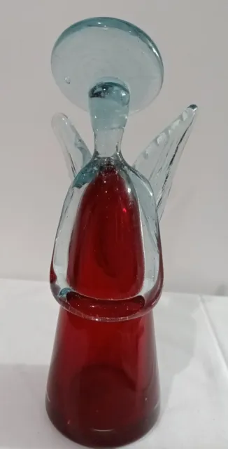 Large Red & Blue Art Glass Murano Style Angel Figurine tamSan Hand Made Mexico