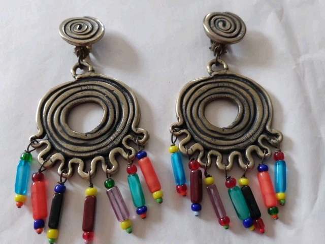 Boucles D'oreilles Pendantes Oversize Baroques SPECIAL MODE - Vintage Années 90