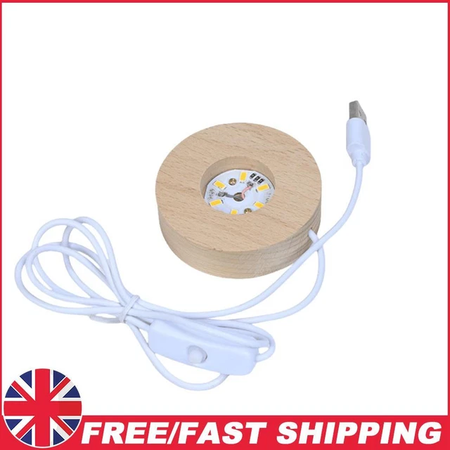 WOODEN LED LIGHT Display Base Crystal Glass Light Base Stand (7cm with ...