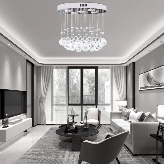 US Crystal Luxury LED Chandelier Pendant Lamp Rain Drop Ball Ceiling Light