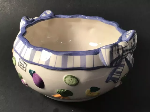 FITZ & FLOYD  Beautiful Bowl With Blue & White Ribbon & Bows Also Veggies