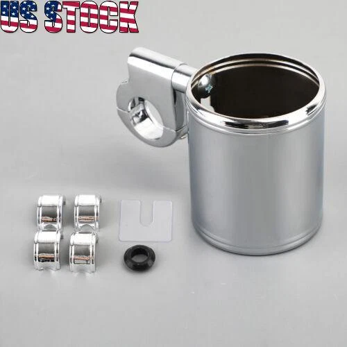 Motorcycle ATV Chrome Cup Holder Fit 7/8" 1" 1-1/4" Handlebar Universal A3