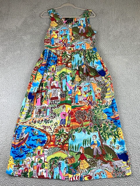 Vintage Carole Little Size 6 French Rayon Parisian Print Colorful Maxi Dress EXC