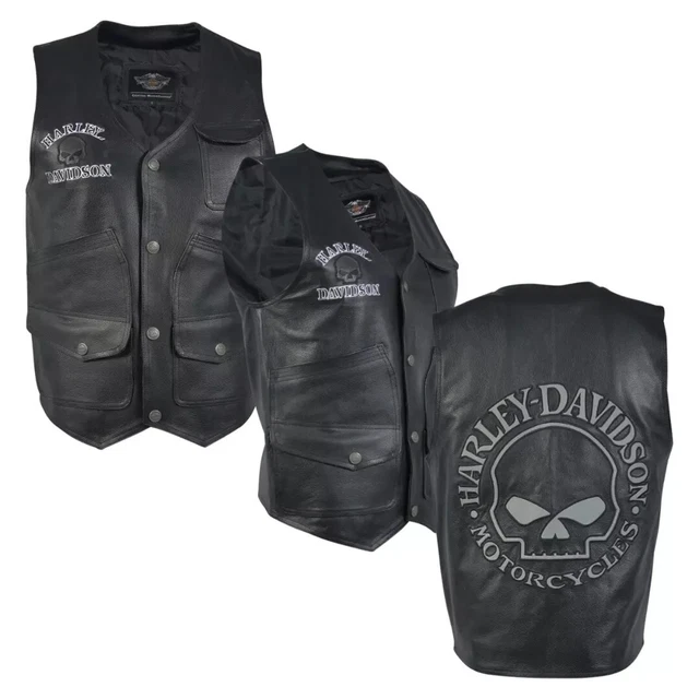 Gilet Harley-Davidson Motociclista Da Uomo Vera Pelle, teschio riflettente
