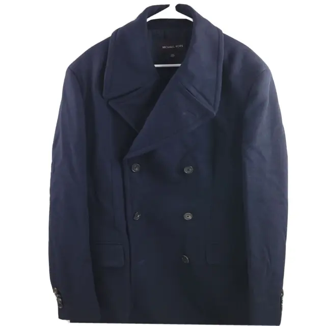 $998 Michael Kors Double-Breasted Wool Overcoat Mens Size 2XL XXL Midnight Blue