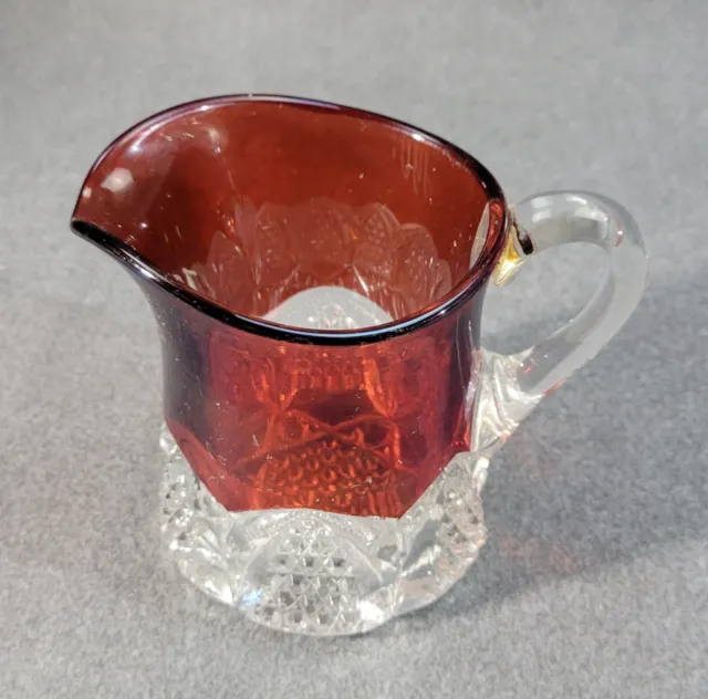 Antique 1906 EAPG Ruby Red Jefferson Glass Souvenir 8 oz. Full Size Creamer 2