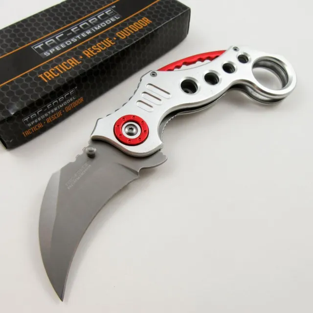 SPRING-ASSIST FOLDING POCKET KNIFE Tac-Force Red Silver Karambit Tactical Combat