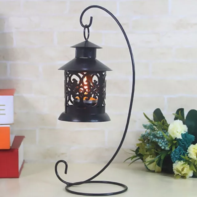 Iron Metal Lantern Stand Hanging Candlestick Glass Globe Candle Ornament Holder