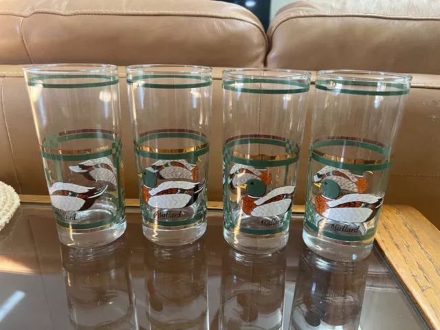 🦆Vintage LIBBEY MALLARD DUCK Drinking Glasses High Ball Gold Accent Set Of 4