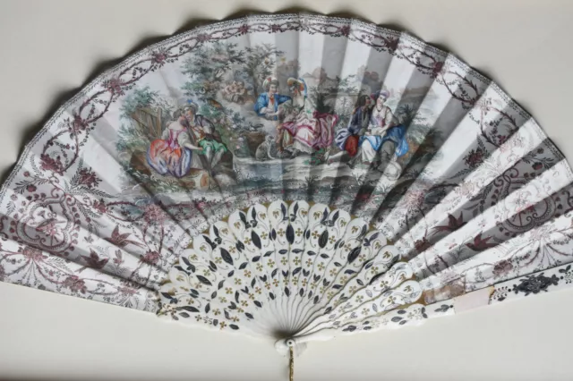 Exquisite antique 19th Century French fan with Rococo pastoral scenes