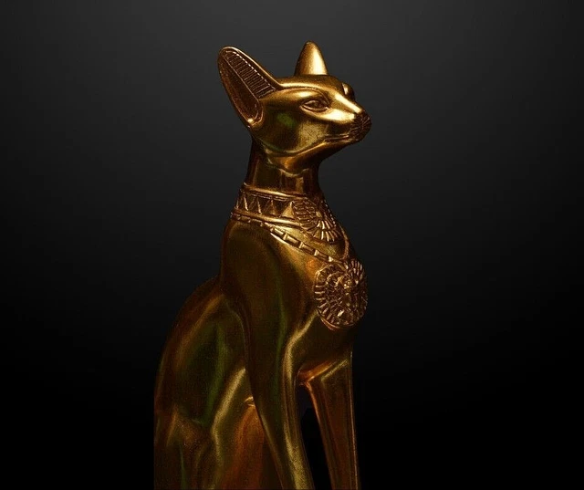 UNIQUE GOLDEN ANCIENT Egyptian Antiquities Statue Goddess Cat Bastet