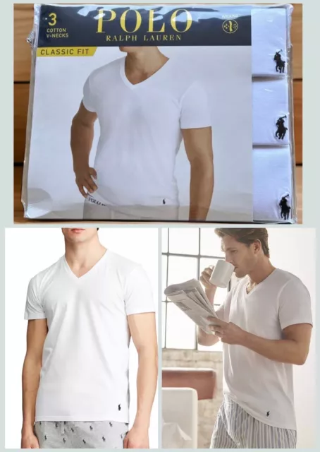 POLO Ralph Lauren Classic Fit Men's Cotton V-Neck 3-Pack White Size Medium