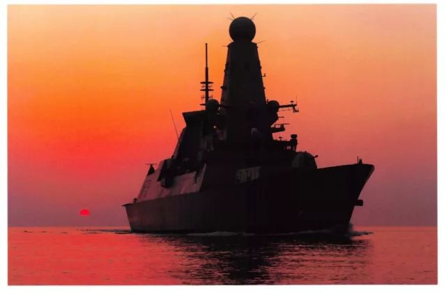 Postcard Royal Navy Type 45 Destroyer HMS Dragon at Sunset, Middle East 2013 J98