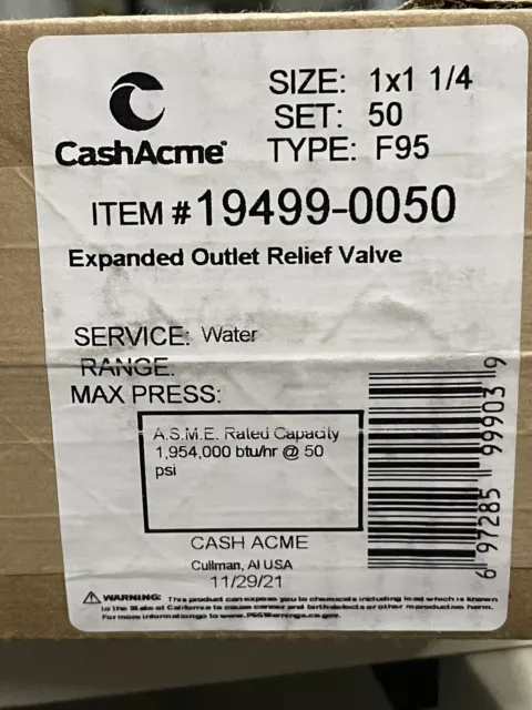 Cash Acme  # 19499-0050 Relief Valve Type: F95