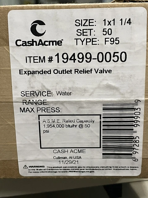 Cash Acme  # 19499-0050 Relief Valve Type: F95