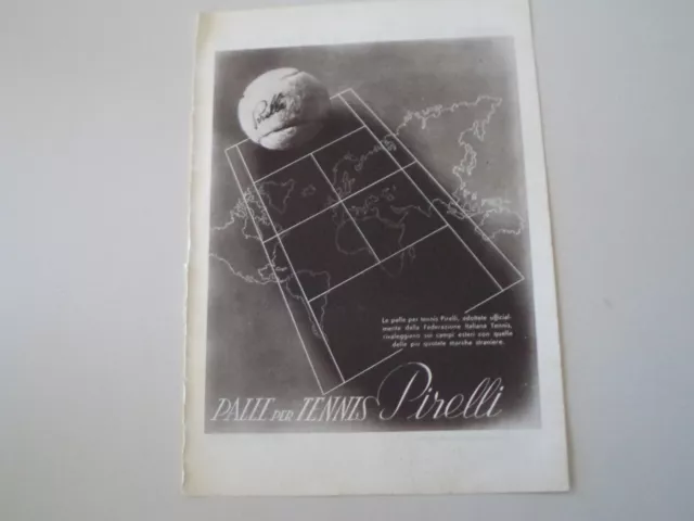 advertising Pubblicità 1940 PALLE DA TENNIS PIRELLI