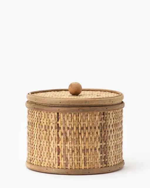 McGee & Co Decorative Boxes - Tan Round Woven Cane Tuscan Box NEW