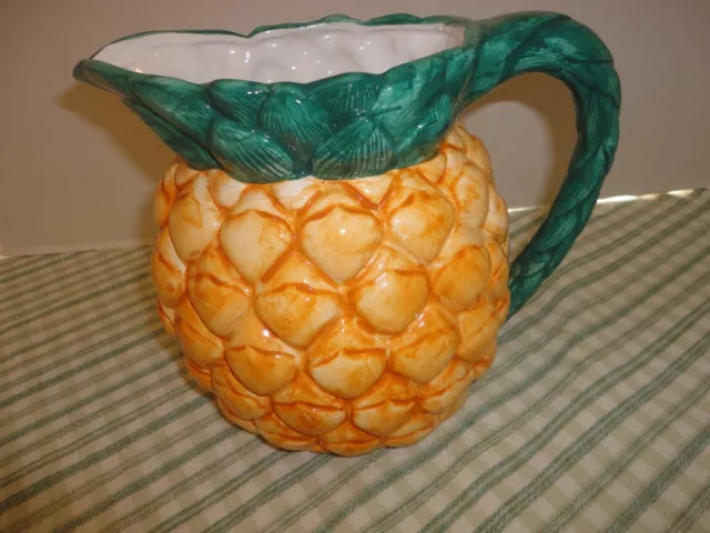 Vintage Handpainted Ceramic Pineapple Pitcher Jug Tiki Tropical 7" Tall
