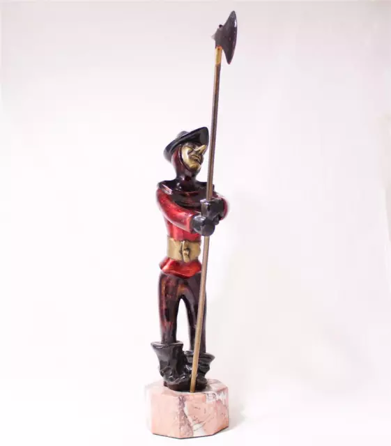 Vintage German Modernist Cast Bronze Statue Humorous Watchman w/Halberd c.1950s 2