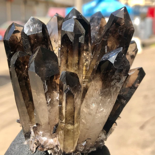 368g  New Find Black Phantom Quartz Crystal Cluster Mineral Specimen Healing