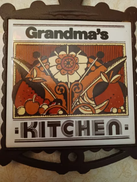 Vintage Grandma's Kitchen Cast Iron Tile Hot Plate Trivet Kitchen Decor Retro