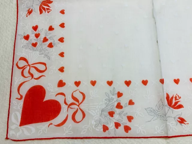 Vintage VALENTINE'S DAY Hankie Handkerchief Red&White Hearts Roses NOVELTY NOS 3