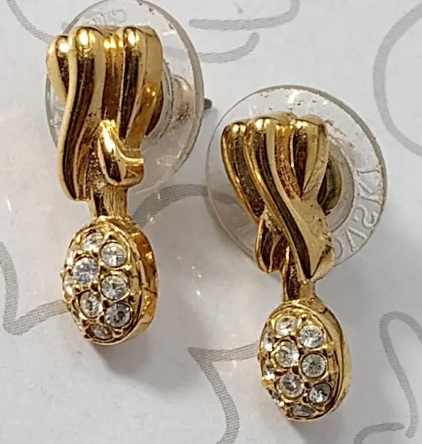 Swarovski Crystal Vintage Gold Tone X's Oval Pierced Earrings Swan Signed