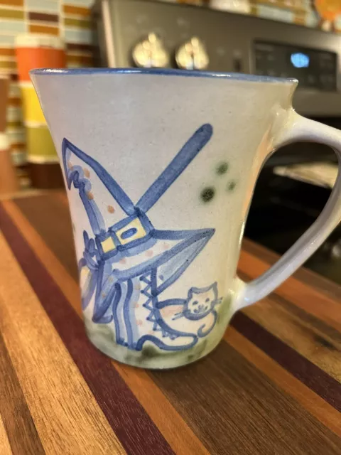 MA Hadley Pottery Flared Mug Witch Broom Boot Cat  The Witch Is In “Brew”