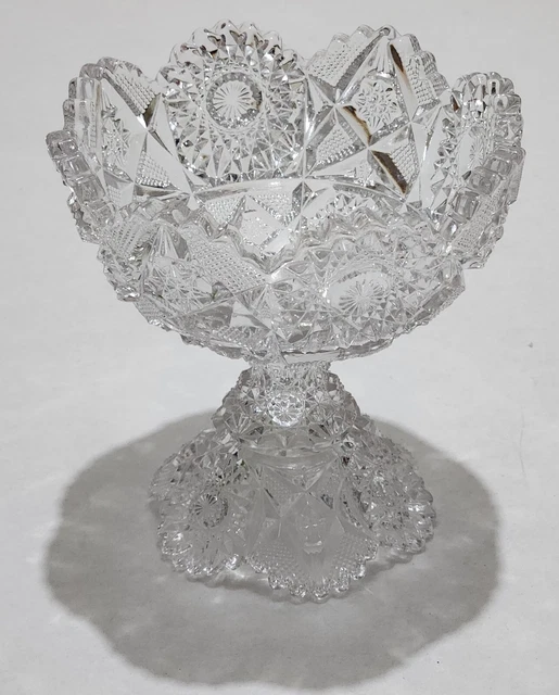 ANTIQUE NUCUT American Brilliant Imperial Deep Cut Glass Small Pedestal Dish