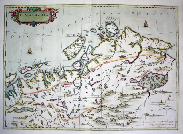 Norvegia Norge Finmarchia Finnmark Blaeu Mappa Incisione Engraving 1662