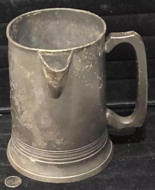 Large Antique English Pewter Quart Pouring Mug or Bar Measure, c. 1830