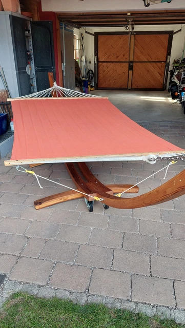 Hängematte mit Holz Gestell 4 Räder Liege Gartenliege