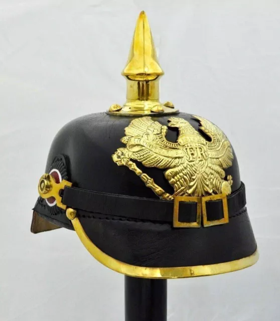 Cuir Allemand Pickelhaube Casque Prussien Casque WW1 vintage Fait à la main