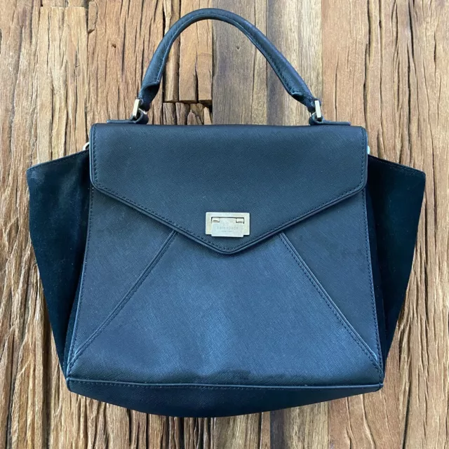 Kate Spade Handbag Laurel Wesley Place Black Suede Leather Shoulder