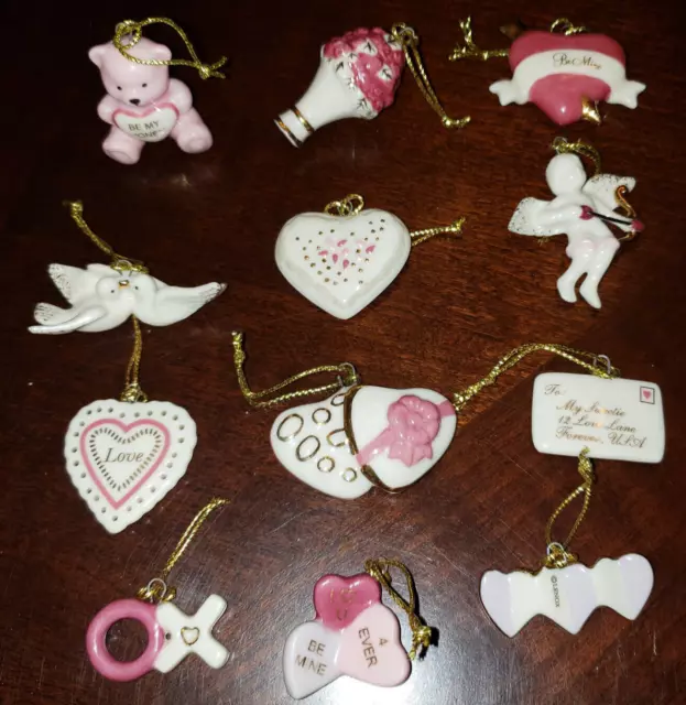 Lenox Valentine BE MINE VALENTINE Mini Ornaments (12) Love Heart Flowers Cupid