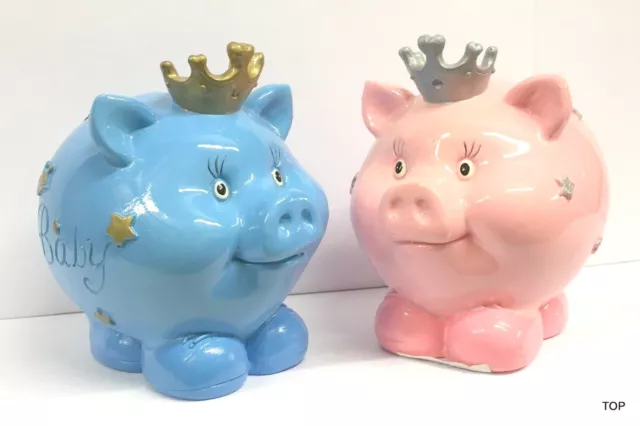 Sparschwein mit Krone Blau Rosa Spardose Geldgeschenke Baby Geburt Taufe