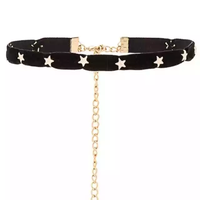 Ettika Revolve Black Velvet Gold Star Choker Necklace NWT