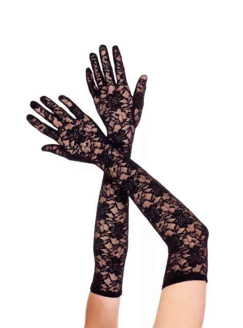 Negro Elástico Floral Encaje hasta el Codo Guantes Ópera Lencería Sexy de Diseño