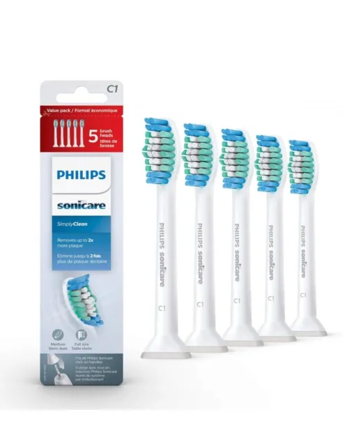 Paquete de 5 cabezales de cepillo de dientes de repuesto Sonicare Simply Clean HX6015/03