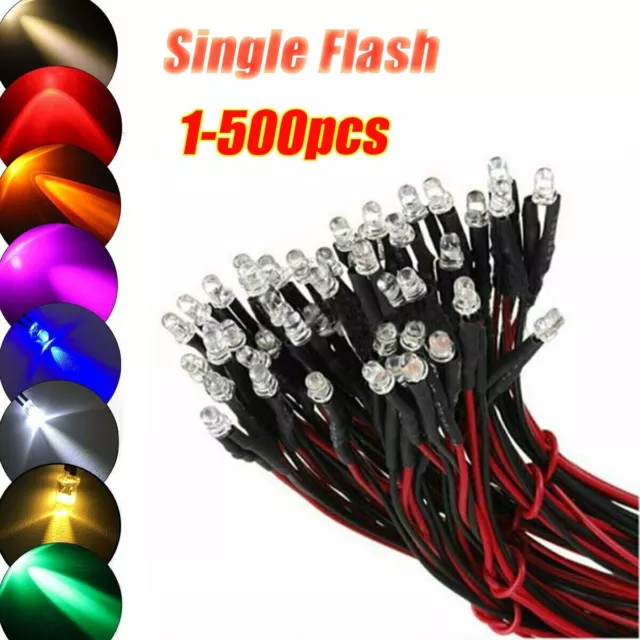 3mm/5mm Single Flash Pre-Wired LED Light Emitting Diode 20cm Cable Line DC 12V