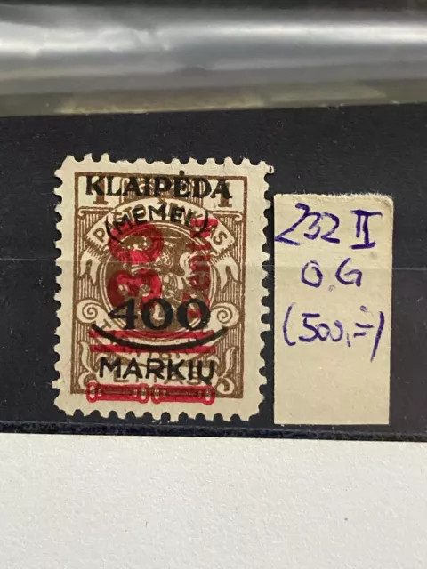 Memel sehr gute 232 II . Ohne Gummi , sehr selten , M€ fúr * 500