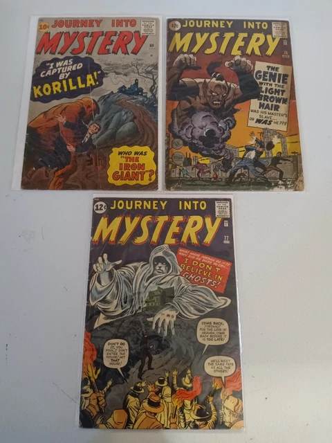 Journey Into Mystery #69, 76, 77  Silver Age Horror Marvel Comic 1961 3 Book Lot