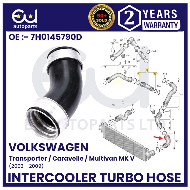 FOR VW T5 Transporter 1.9 2.5 Tdi Intercooler Turbo Hose Pipe